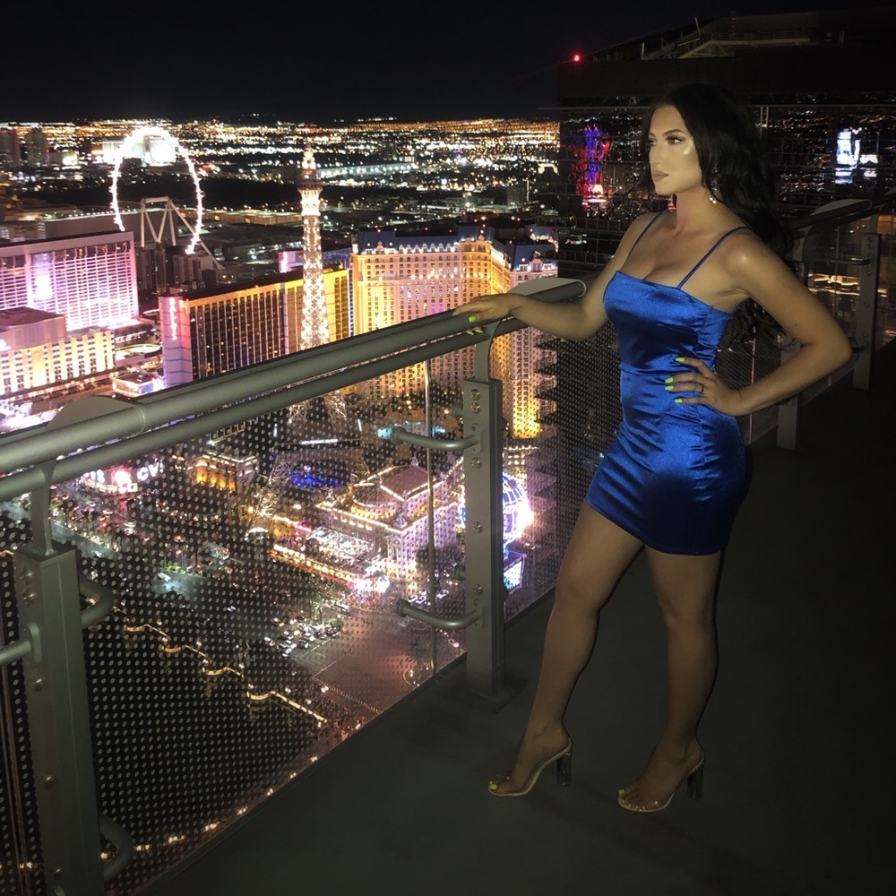 Blue mini dress.